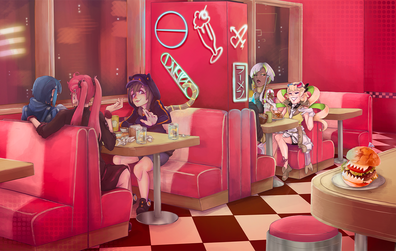 Painting with extra characters and full background example